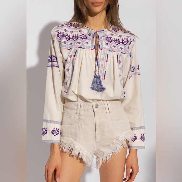 Isabel Marant Tops - Isabel Marant Treya Embroidered Long Sleeve Top Ecru FR 42 NWT
